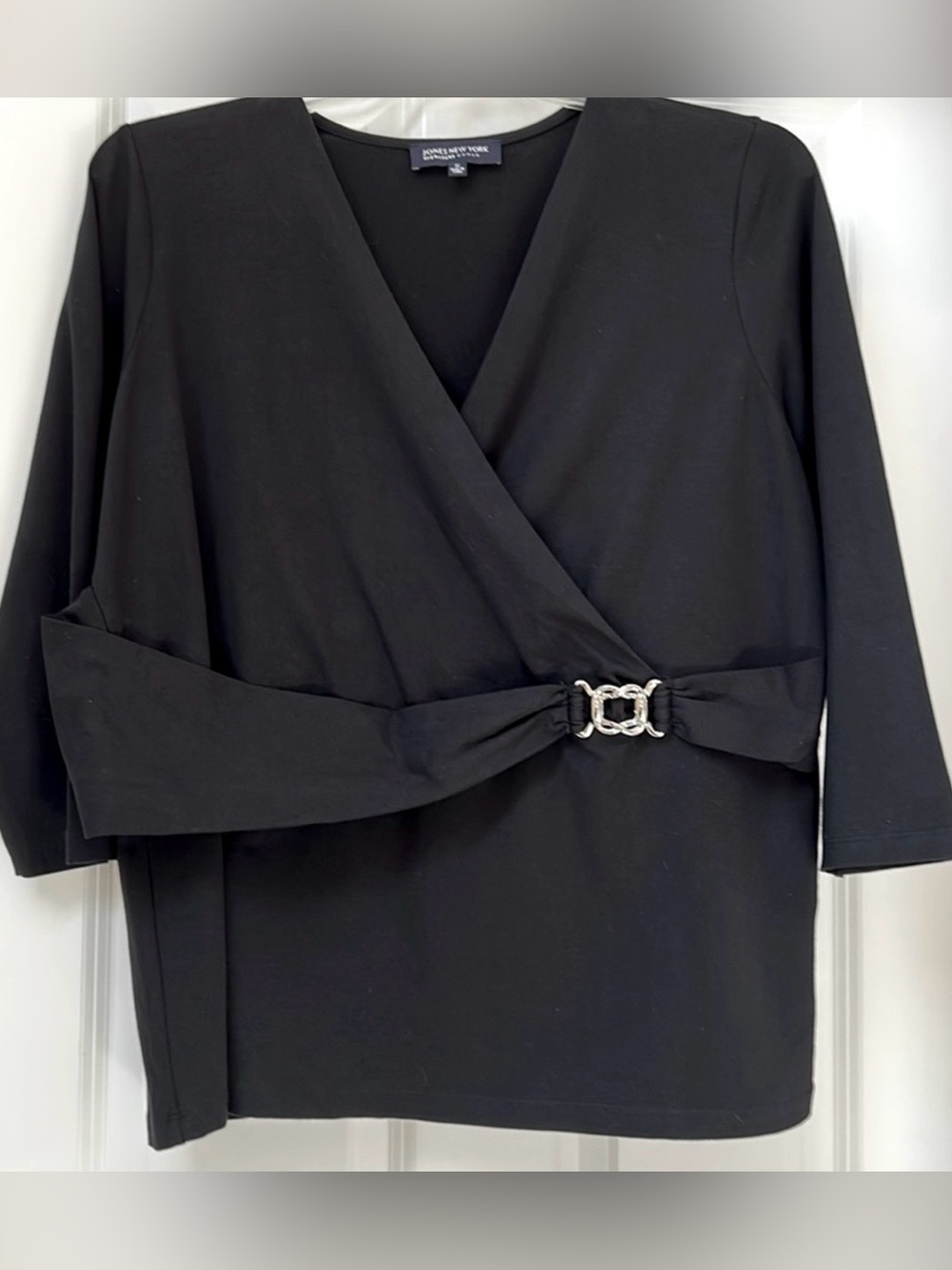 JONES NEW YORK Black 3/4 Sleeve Fixed Wrap top, Size 1X